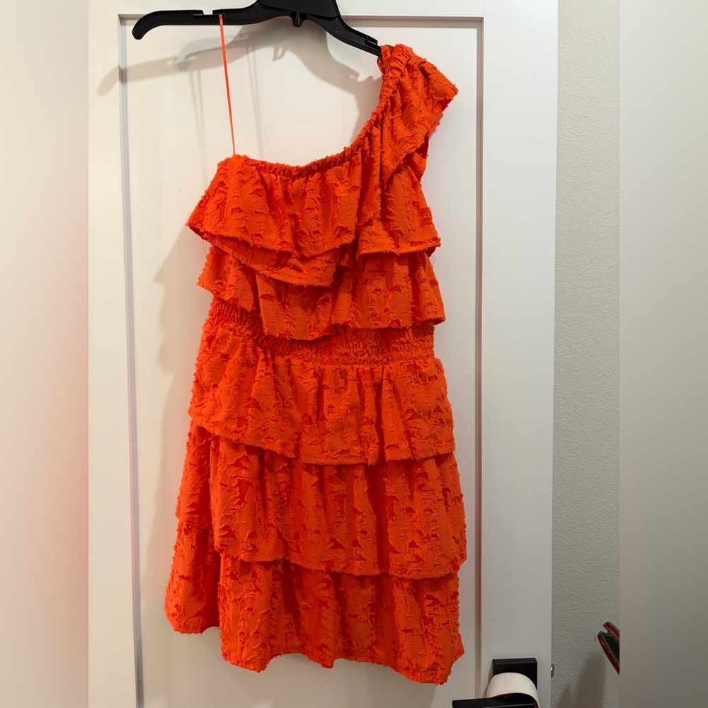 LC Lauren Conrad Vibrant Orange Ruffled Dress